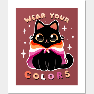 Lesbian LGBT Pride Cat - Kawaii Rainbow Kitty - Wear your colors Posters and Art